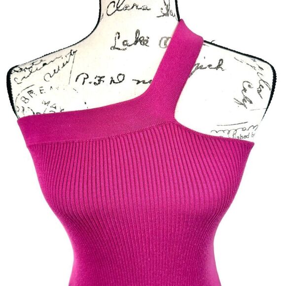 Michael Costello X Revolve Magenta One Shoulder Ribbed Body-con Mini Dress, XS - Picture 2 of 11